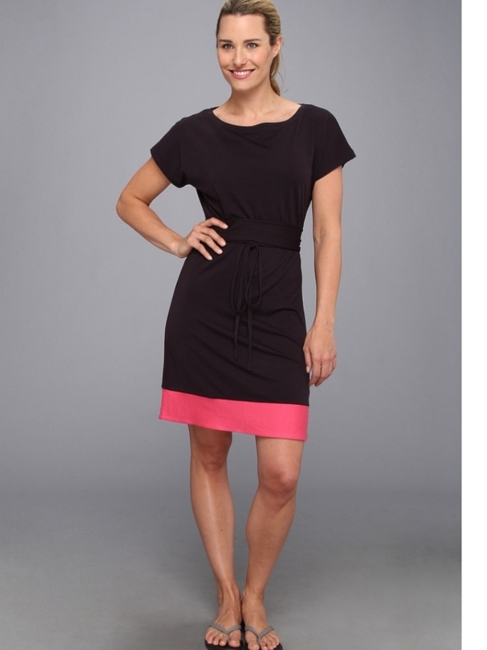 Icebreaker Allure Merino Wool Colorblock Tie Waist Dress Blue/Pink Womens Small